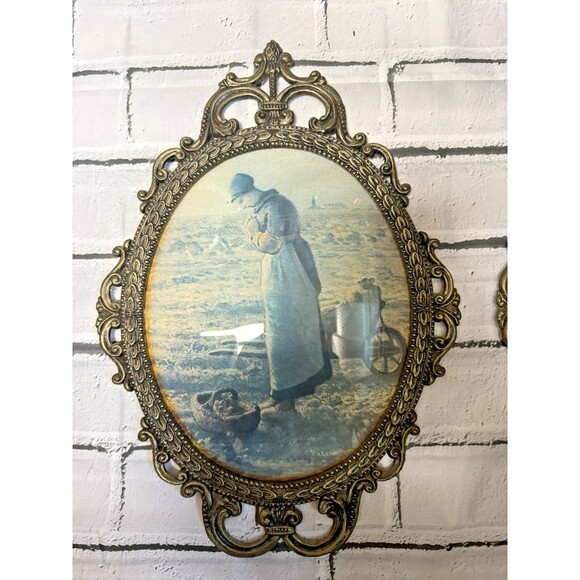 Set Angelus Jean-Francois Millet Farmer & Wife Convex Bubble Oval Glass Italy - Picture 2 of 15